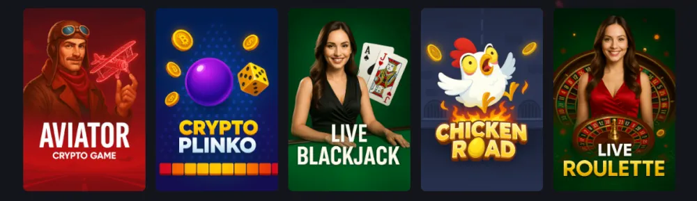 Lobby dei giochi popolari di Instant Casino con Aviator e Plinko.